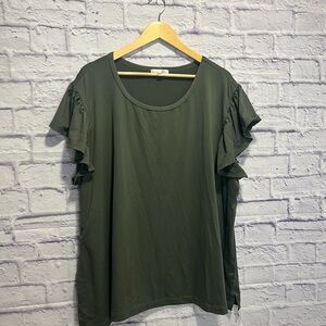 Nine Britton 3xl Dark Green Ruffle Sleeve Tee